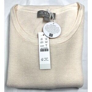 J Crew Sweater Ribbed Featherweight Cashmere Womens XL Ivory Short Sleeve NWT